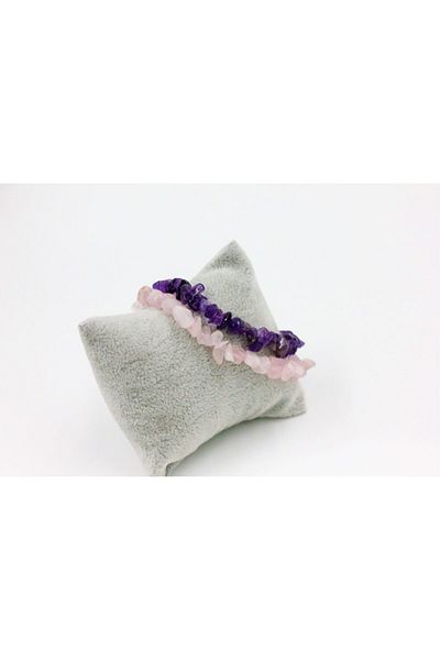 MYTAKIAĞACIMFH Amethyst Stone-Pink Quartz Stone Unshaped Natural Stone Broken Stone Bracelet Set of 2 with Chain Extension