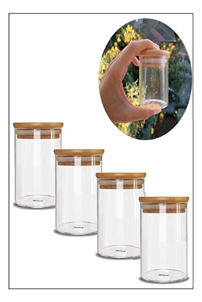 Cagla Homes مجموعة من 4 برطمانات توابل من زجاج البوروسيليكات مع أغطية من الخي...