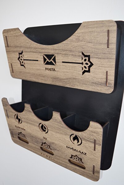 AHWALL Apartman Ortak Fatura & Posta Kutusu Ahşap Mdf Siyah - Ahşap Renkli