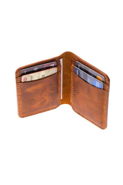 REON CRAFT 6 Card Capacity Genuine Leather Upright Card Holder Camel
