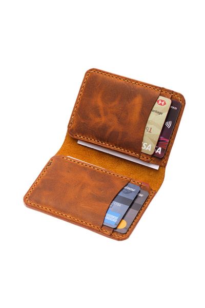 REON CRAFT 6 Card Capacity Genuine Leather Upright Card Holder Camel