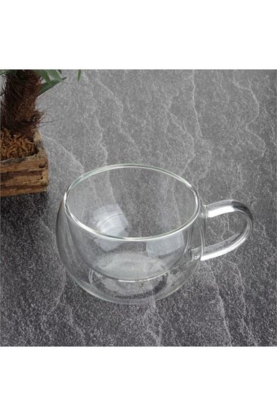 YzHome 270ml Double Glass Double Walled Glass Cup Home Office Cup Double Wall Thermal Insulated Glass Cup with Handle