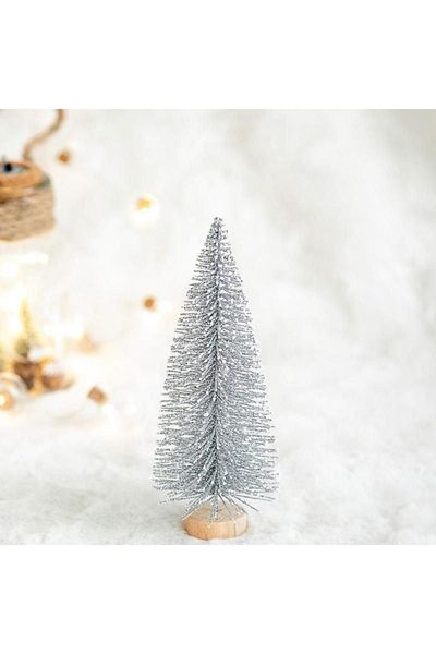 Yenigeldi 20cm T26 Silvery Christmas Table Pine Tree - Medium Size Ornate Tiny Pine Tree