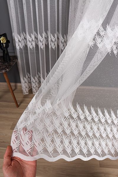 perdealemi Modern Pattern Knitted Tulle Curtain, 100x250, Sparse Pleat, 1/2