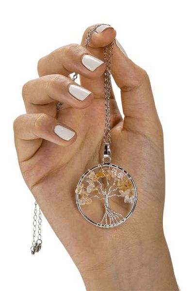 Tesbih Atölyesi Certified Natural Citrine Stone Tree of Life Necklace