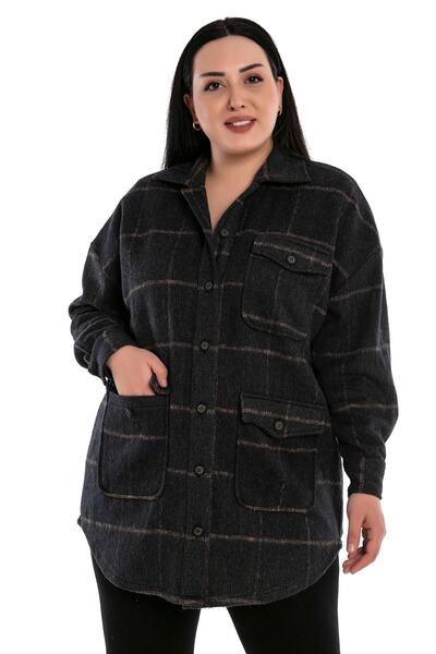 DISENTIS MODEST Cămașă jachetă în carouri kaki de mărime mare - trei buzunare...