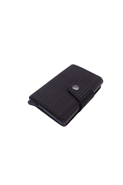 MKM MAN Plaid Leather Look Automatic Card Holder with Mechanism