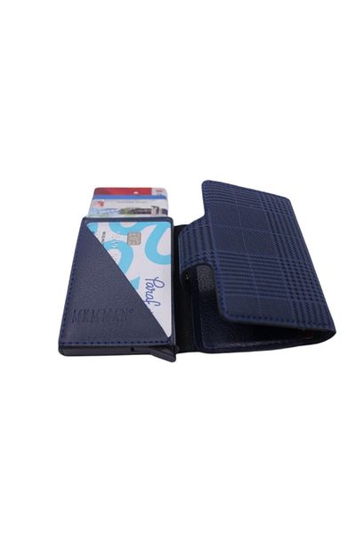 MKM MAN Plaid Leather Look Automatic Card Holder with Mechanism