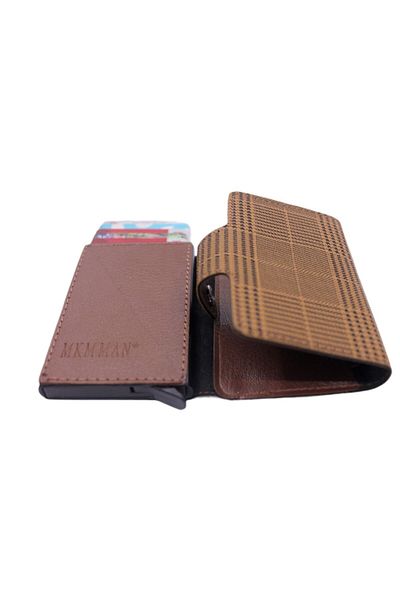 MKM MAN Plaid Leather Look Automatic Card Holder with Mechanism