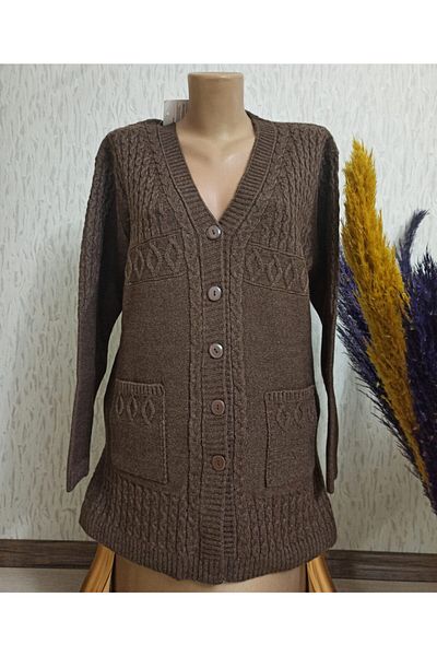 Ön-Er Giyim Buttoned Pocketed Winter Wool Mother Cardigan