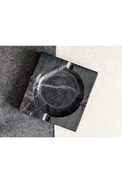 Pergamon منفضة سجائر رخامية باللون الأسود رمادي-أسود من الرخام الحقيقي قطعة و...