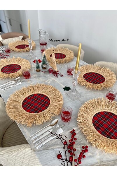 Maison Avf Țesătură cu plăci din rafie cu model în carouri - M047