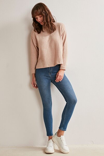 Jimmy Key Dámské modré džínové kalhoty slim střihu s vysokým pasem a úzkými n...