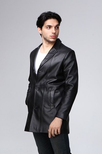CE-YIL Men's Genuine Leather Trench Coat