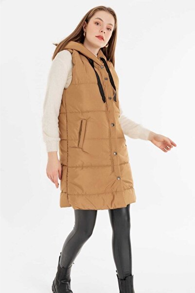 VOLT CLOTHİNG Γυναικείο φανελάκι με κουκούλα Milk Coffee με τσέπες