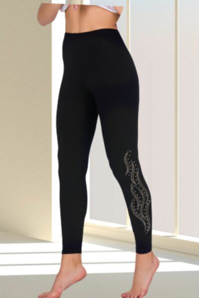 Lady Siyah Taşlı Penye Tayt