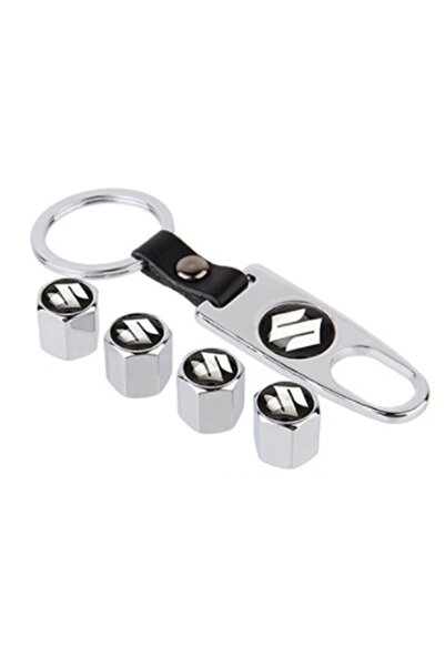 GARDENAUTO Suzuki Alto Chrome Colored Stainless Steel Valve Cap and Keychain Set