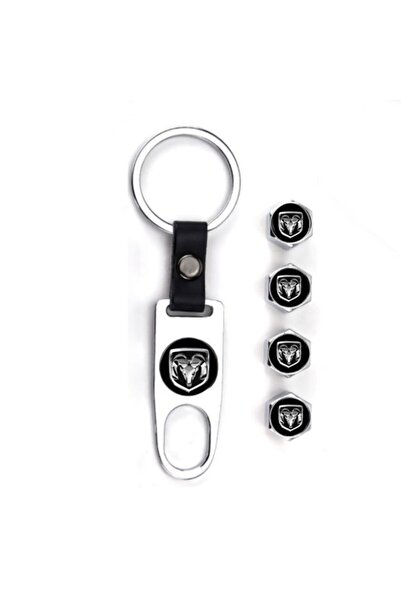 GARDENAUTO Dodge Nitro Chrome Color Metal Valve Cap and Keychain Set