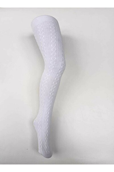 Penti Girl's White Knitwear Karina Self-patterned Thick Pantyhose 2-Piece