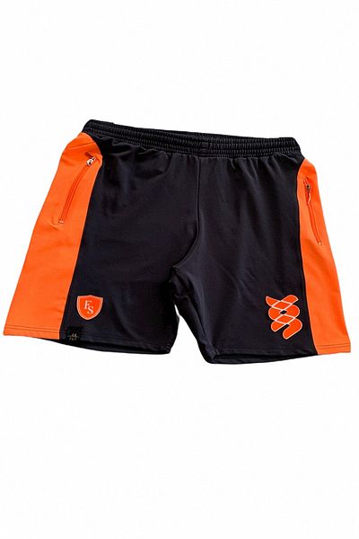 Fs Men's Anthracite Neon Orange Pieced Printed Unlined Pocket Sports Running Walking Fitness Shorts