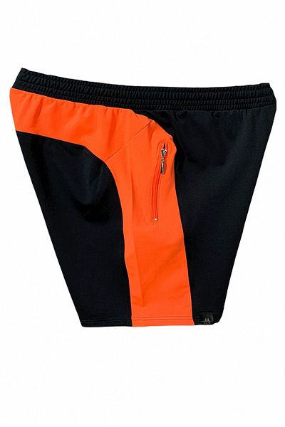 Fs Men's Anthracite Neon Orange Pieced Printed Unlined Pocket Sports Running Walking Fitness Shorts
