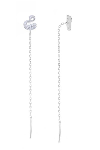 Doğan Silver Kadın Gümüş Rodyumlu Kuğu 8 cm Zincirli Trend Küpe Dgn20597