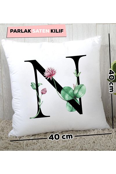 Hedizu Flower Patterned N Letter Pillow