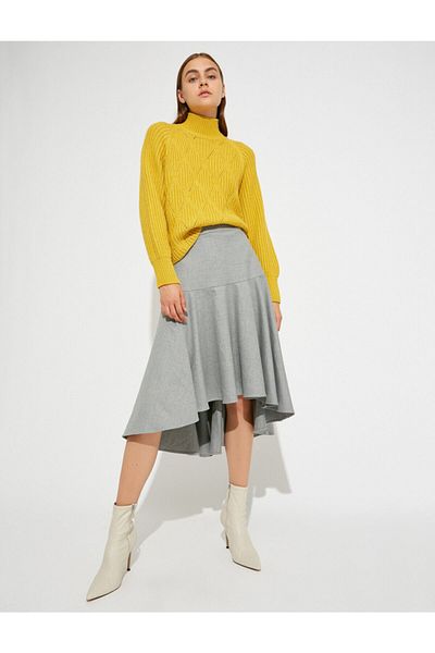 Koton Women's By Melis Ağazat High Waist Gray Midi Skirt 1kak73371ew