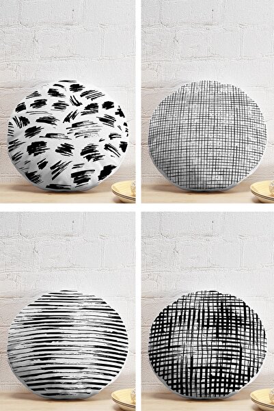Realhomes 4-Piece Geometric Shape Designed Modern Digital Printed Round Pillo...