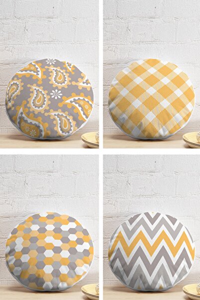 Realhomes 4'lü Özel Tasarım Dijital Baskılı Modern Yuvarlak Yastık Kırlent Kı...