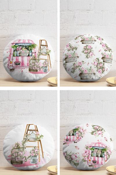 Realhomes 4-Piece Flower Car Special Design Digital Printed Modern Round Pill...