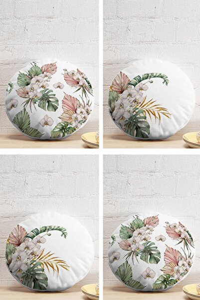 Realhomes طقم غطاء وسادة دائري حديث مطبوع رقميًا بتصميم أوراق استوائية مجففة ...