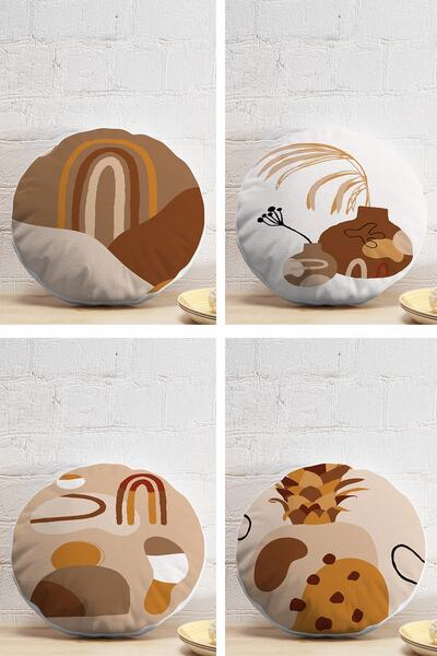 Realhomes 4'lü Renkli Zemin Üzerinde Onedraw Çizimli Yaprak Desenli Modern Yu...