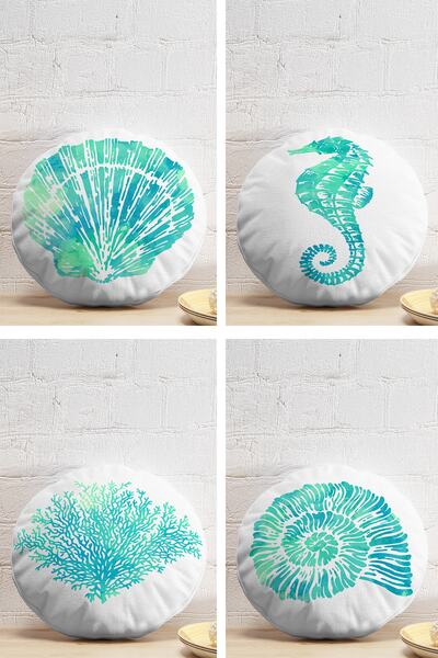 Realhomes 4-Piece Colorful Seashell Patterned Modern Round Pillow Throw Pillo...