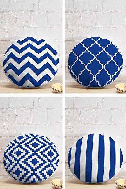 Realhomes 4-Piece Dark Blue Geometric Drawings Special Design Digital Printed...