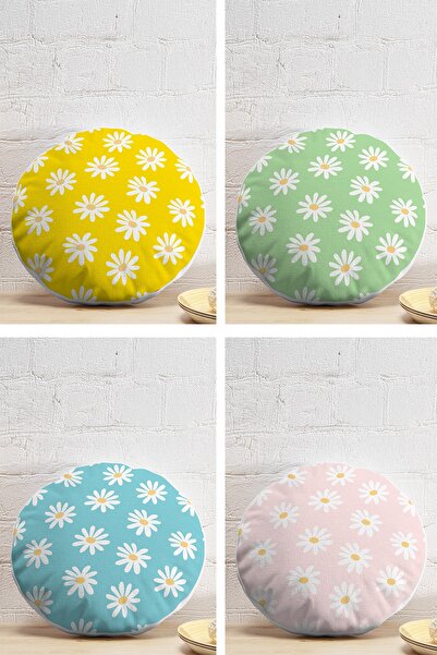 Realhomes 4-Piece Colorful Floor Daisy Design Digital Printed Modern Round Pi...