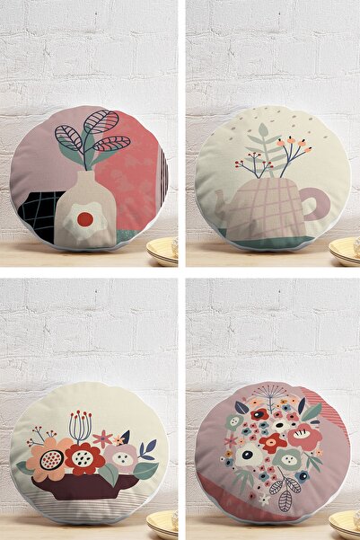 Realhomes 4-Piece Modern Round Pillow Throw Pillow Cover Set with Onedraw Dra...