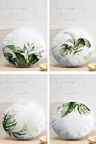 Realhomes طقم غطاء وسادة دائري مطبوع رقميًا على شكل ورقة استوائية خضراء مكون ...