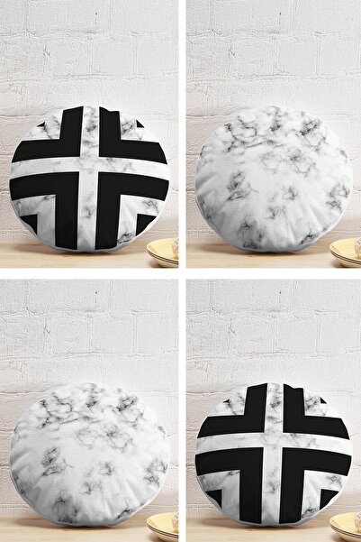 Realhomes مجموعة من 4 أغطية وسائد مستديرة بتصميم رخامي