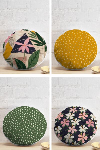 Realhomes طقم غطاء وسادة دائري حديث مكون من 4 قطع بنمط أوراق الشجر على أرضية ...