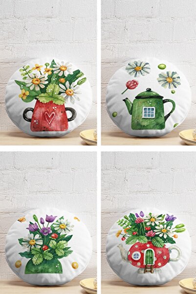 Realhomes 4-Piece Colorful Cute Flower Pots with Flower Design Modern Round P...