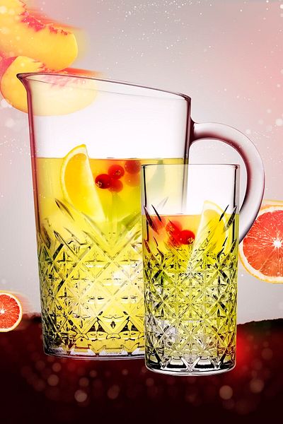 Paşabahçe مجموعة الاستمتاع بكوكتيل السانجريا / موهيتو الخالدة المكونة من 5 قطع - 4 أكواب كوكتيل طويلة + إبريق/إبريق