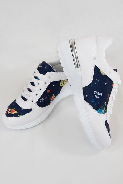 Nur Ortopedi Navy Blue White Planet Themed Orthopedic Sports Shoes
