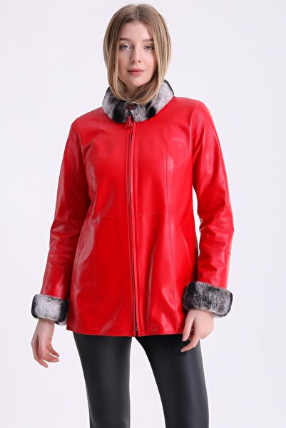 Leather Club Kırmızı Çift Taraflı Rex Aksesuarlı Deri Ceket