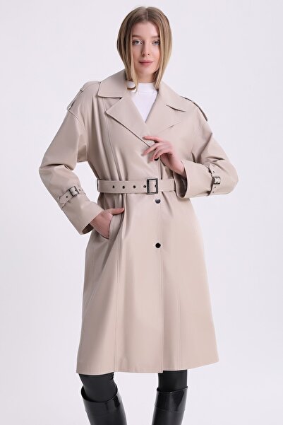 Leather Club Bej Trenç Deri Ceket