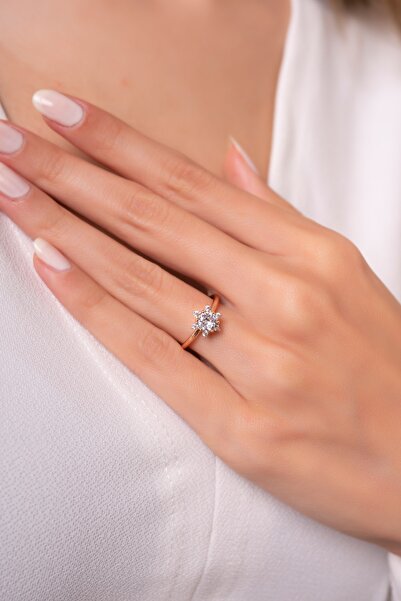 Eva Jewelry Çiçek Motifli Tek Taş Ayarlanabilir 14 K Rose Gold Kaplama Kadın ...