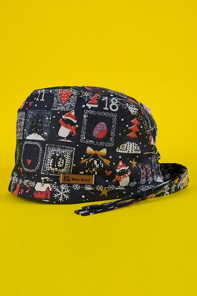 Best Bone Navy Blue Christmas Ornaments Patterned Surgical Bonnet