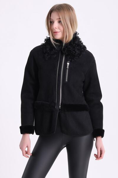 Leather Club Siyah Etek Aksesuarlı Toskana Kürk Ceket