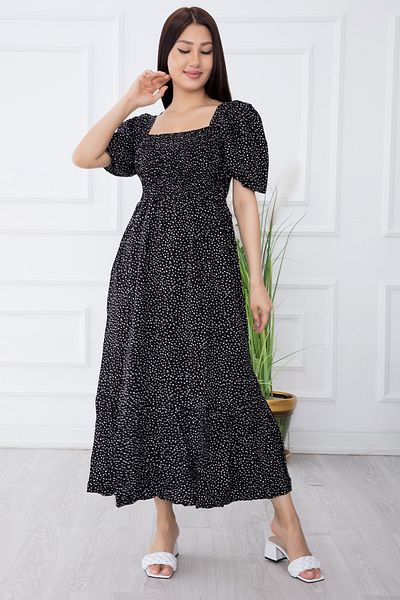 PULLIMM Women's Black Woven Elastic Maxi Dress 2698