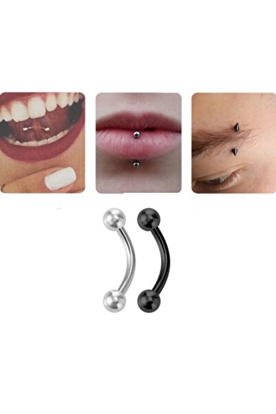 TakıConcept 2'li Set Çelik Kaş Rook Dil Altı Dudak Piercing
